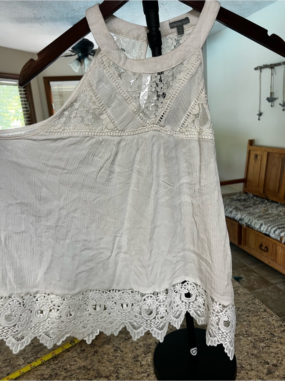 Jrs Light Cream white Lace-Trim Charolette Russe Halter Top blouse